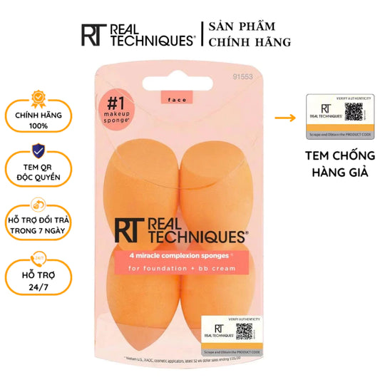 Set 4 Bông Mút Trang Điểm Nền Chuyên Nghiệp Real Techniques 4 Pack Miracle Complexion Sponges