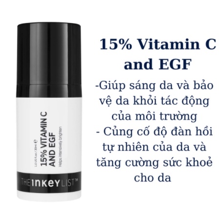 Serum trắng sáng da The INKEY List 15% Vitamin C and EGF Brightening