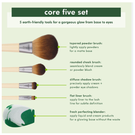 Hàng Mỹ - Bộ cọ EcoTools the core five set 4 Cây và mút tán nền