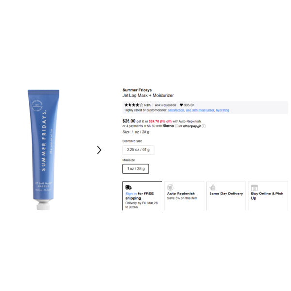 Hàng tách sephora US - Mặt nạ Summer Friday Jet Lag Mask dưỡng ẩm da siêu tốt 28g